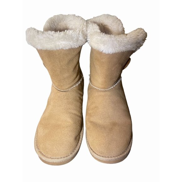 Fur lined suede button closure 7 winter snow ankle boot Y2K - Picture 5 of 7